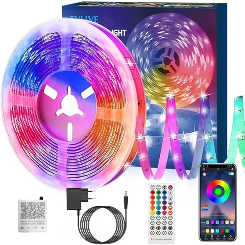 TVLIVE LED Strip 5M Bluetooth RGB LED Streifen, LED Leiste Musik Sync, Farbwechsel LED Lichterkette mit Fernbedienung und App-steuerung，Flexibel LED Band für Party, Zuhause, Schlafzimmer, TV zurück