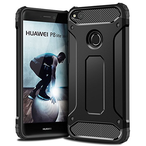 Coolden Huawei P8 Lite 2017 Hülle, Armor Outdoor Stoßfest Handyhülle Silikon TPU Bumper Cover Doppelschichter Schutzhülle für Huawei P8 Lite 2017, P9 Lite 2017, Nova Lite 2017, Honor 8 Lite (Schwarz)