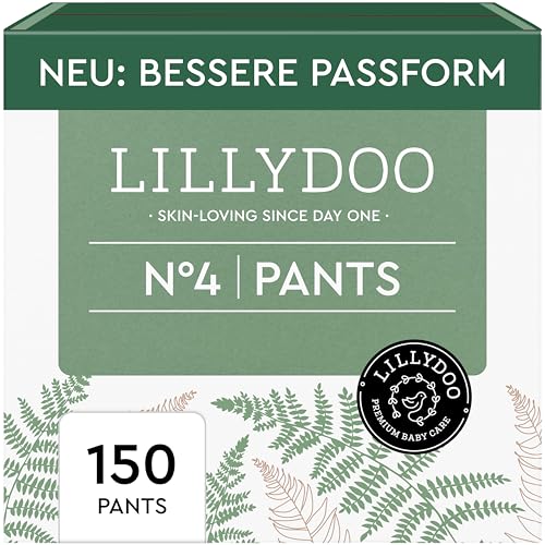 LILLYDOO green Baby Windeln Pants - Größe 4 (9+ kg), Monatsbox (150 Höschenwindeln), Sicherer Auslaufschutz - Hautfreundlich, Chlorfrei & Ohne Lotionen für empfindliche Haut, Dermatologisch getestet