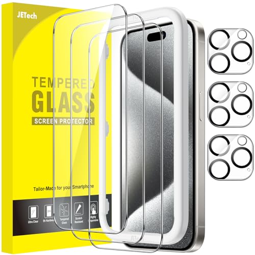 JETech Schutzfolie für iPhone 15 Pro, 3+3 Stück