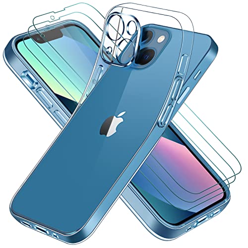 ivoler Hülle Kompatibel für iPhone 13 Mini 5.4 Zoll, Handyhülle mit 3 Stück Panzer Schutz Glas, Dünne Weiche TPU Silikon Transparent Stoßfest Schutzhülle Durchsichtige Kratzfest Case