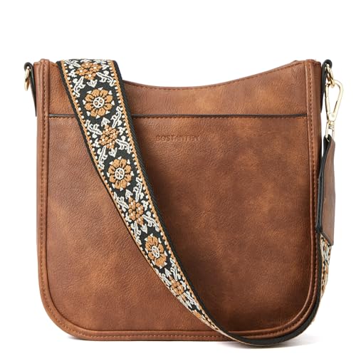 BOSTANTEN Handtasche Damen Mittelgroß Umhängetasche Crossbody Bags Leder Schultertasche für Frauen Shopper Tasche mit Verstellbarem Farbigem Riemen Braun