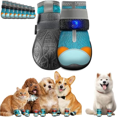 2Pcs Light Up Dog Shoes - Motion Activated LED Shoes for Dogs Leuchtende Hundeschuhe, Atmungsaktive Leuchtschuhe für Hunde und Katzen, Rutschfeste LED-Schuhe für Hund Training, Laufen, Gehen (Size 8)