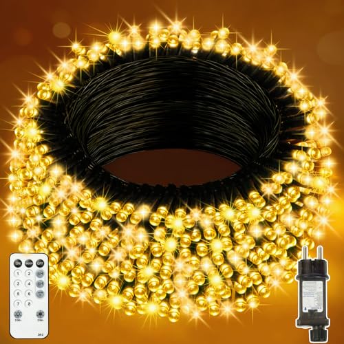 Lighprenix Lichterkette außen 20M 200LEDs - Warmweiß Lichterkette Weihnachtsbaum mit Fernbedienung 8 Modi Timer, IP44 Wasserdicht Lichterkette für Innen Party (schwarzer Draht, 200LEDs)