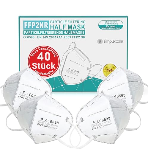 Simplecase 40 Stück FFP2 Masken, CE Zertifiziert von offiziell benannter Stelle CE2834/0598, Atemschutzmaske, Partikelfilter maske
