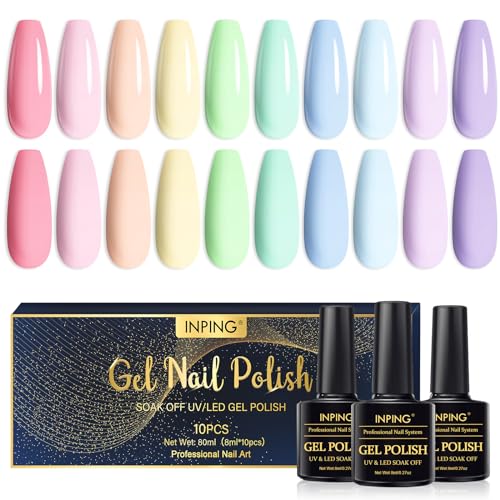 INPING UV Nagellack 10 Farben Pastel Sommer Gel Nagellack Gelnägel 8ML