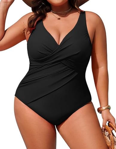 Hanna Nikole Badeanzug Schwarz Damen Große Größen Bauchweg Bademode Einteiler Shape Badeanzüge Push Up Badebekleidung Crossover Monokinis Verstellbarer Schwimmanzug Komfortabel Elegant Strandmode