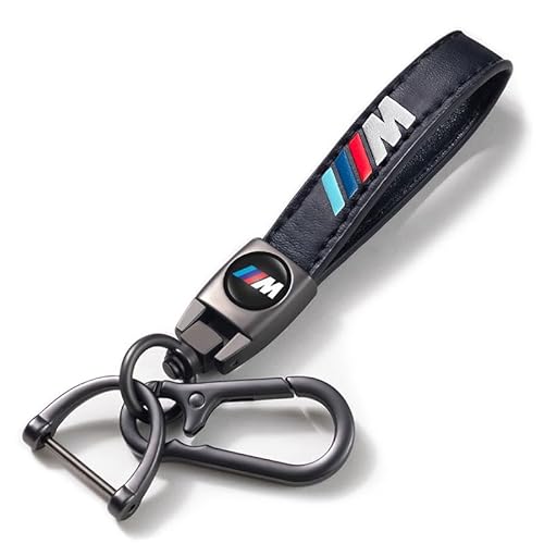 Leder Schlüsselanhänger für BMW M M2 M4 M5 M6 M8 X1 X2 X3 X5 X6 M135i M240i Z4 328i X7 Auto, Robuster Unisex Schlüsselband für Männer und Frauen Auto Accessoire, Schwarz