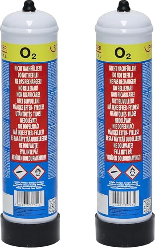 ROTHENBERGER Industrial 2x Sauerstoff Einwegflasche (O2) 930 ml | Fülldruck 110 bar | Anschluss: M 10 x 1
