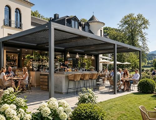 PURPLE LEAF Pergola 3.65 x 7.32 m Wasserdicht Stabil Winterfest Alu Pergola mit Lamellendach Lamellenpergola Freistehend Terrassenüberdachung Pavillon für Carport, Grau