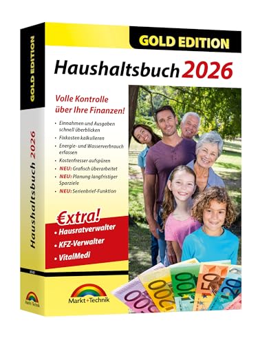 Haushaltsbuch 2026 - Einnahmen und Ausgaben im Überblick - EXTRA: mit Medizinverwaltung, Hausratverwalter, KFZ Verwalter für Windows 11 / 10 / 8.1 / 8 / 7 /