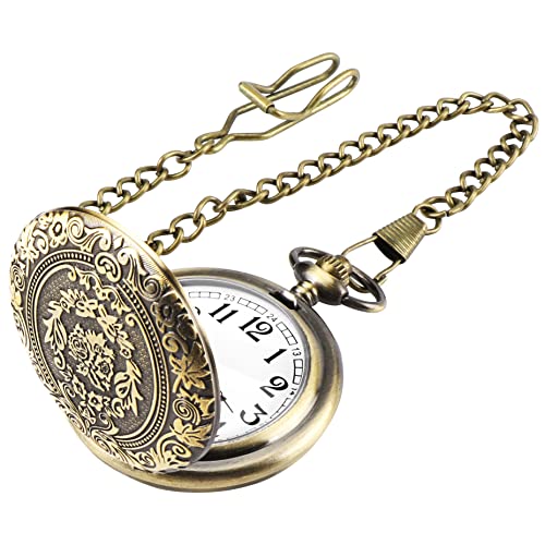 Taschenuhr, Vintage Taschenuhr mit Kette, Arabisch Ziffern Quarz Taschenuhr für Männer Frauen Vater Opa Geburtstag Jahrestag (Bronze)