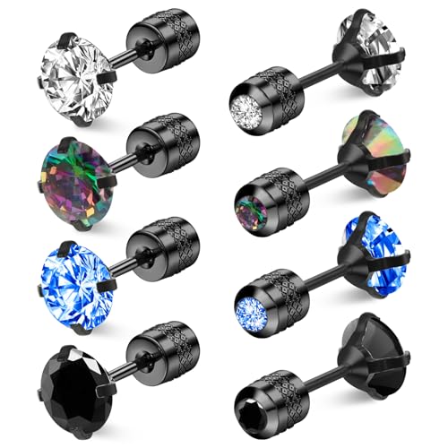 4 Paar Titan Ohrstecker Herren Ohrloch Stecher Set Hypoallergene Chirurgische Stahlohrringe Damen Schraube Zurück 5a Cubic Zirkonia Ohrstecker Titan Helix Ohrringe 4 Mm/6 Mm/14 Mm(Bunte)