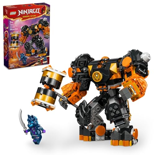 Lego NINJAGO Cole's Elemental Earth Mech Mini Ninja Spielzeug, anpassbare Actionfigur Abenteuerspielzeug mit Cole und Wolf Warrior Minifiguren, Ninja Geschenk für Jungen, Mädchen und Kinder ab 7