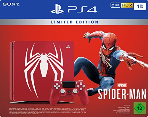PlayStation 4 - Konsole (1TB) Limited Edition Marvel's Spider-Man Bundle inkl. 1 DualShock 4 Controller, rot