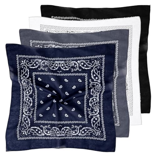 APLZGMG 4 Stück Multifunktional Bandana Kopftuch，Bandana Kopftuch Damen und Herren,Unisex Tuch Bindetuch,100% Baumwolle Nickituch für Kopf-, Hals-, Hand-, Taschen- oder Taillenanhänger (54 x 54 cm)