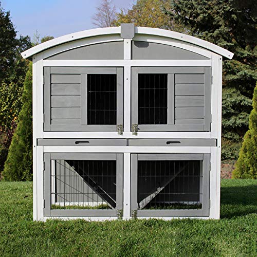 Miweba MyAnimal Hasenstall MH-33 | 118x55x105 cm - Kaninchenstall mit Freilaufgehege - Doppelstockhaus 2 Ebenen - Hasenkäfig - Imprägniert - Kaninchenkäfig Winterfest - Indoor und Outdoor (Grau/Weiß)