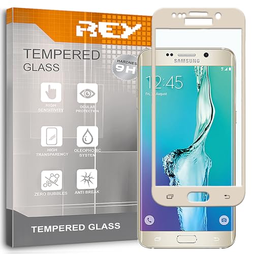 REY 3D Bildschirmschutz aus gehärtetem Glas für Samsung Galaxy S6 Edge Gold, Displayschutzfolie 9H+ Härte, Anti-Kratzen-Öl-Bläschen, Voller Schutz, 3D, 4D, 5