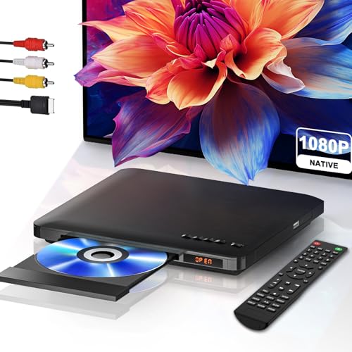 DVD-Player für TV mit HDMI RCA Ausgang, All Region DVD Player mit Speicherwiedergabe, HD 1080P-Upscaling, USB-Eingang, integriertes NTSC/PAL-System, HDMI-Cinch-Kabel und Fernbedienung im Lieferumfang