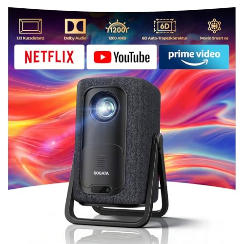 4K Smart Beamer | KOGATA Kurzdistanz 1.1:1, tragbar | Kompatibel mit Netflix-App | Dolby Audio & DTS | Autofokus & 6D Keystone | HDR10+, WiFi 6 & Bluetooth 5.4 | Heimkino, Outdoor & Garten Projektor