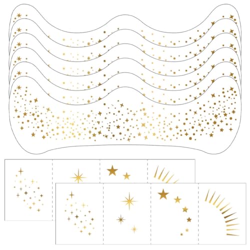 Goldene Gesichtstattoo-Set & Glitzersteine – 8 Blatt Temporäre Tattoos für Festival, Karneval & Sommersprossen Look