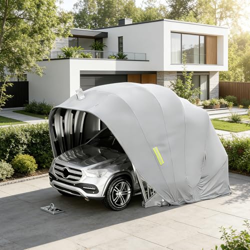 Heavy Duty Faltgarage mit Schloss, Mobile Edelstahl Faltgarage, Faltbarer Carport für den Außenbereich, Einziehbar, für Autos, 5.5/5.9x2.3x2.5m