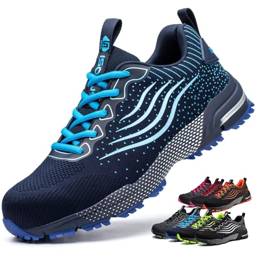 ISOOUS Sicherheitsschuhe Herren Damen Arbeitsschuhe Leicht Atmungsaktiv rutschfest Stahlkappe Schutzschuhe Blau 43