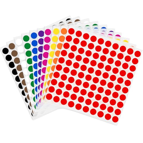 JEFURE 3000 Stück Runde Klebepunkte, 10mm Bunt Selbstklebende Punktaufkleber, Etiketten Markierungspunkte, Farbcodierung Aufkleber für Büro, Schule und Zuhause (10 Farben)