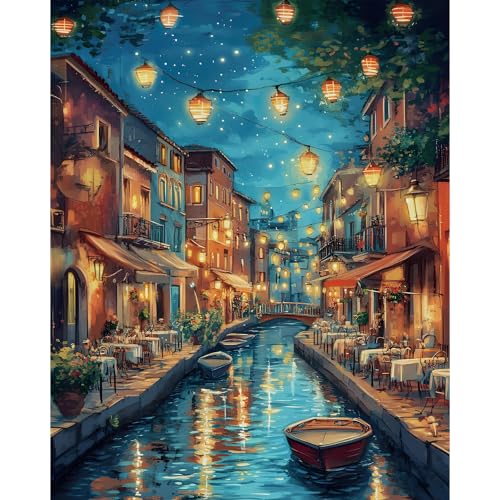 Camocin Art Malen nach Zahlen Erwachsene Venedig, Landschaft Malen nach Zahlen Erwachsene leinwand Set, DIY Fluss Paint by Numbers für Home Decor, Ohne Rahmen 40x50cm