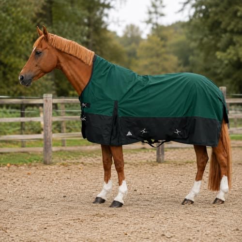 Brama-West Winterdecke Yeti Pferdedecke Turnout 1200D High Neck 50 GMS - Grün/Schwarz - Gr. 135