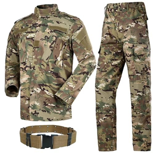 HANSTRONG GEAR H World Shopping Militärischer taktischer Herren-Jagd-Kampfanzug, BDU-Anzug, Hemd und Hose mit Gürtel