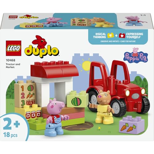 LEGO DUPLO Peppa Pig Traktor und Marktstand 10468 | Spielzeug ab 2 Jahren für Jungen & Mädchen, Montessori Set mit 2 Figuren inkl. Pedro Pony, Geschenk für Kleinkinder, 18 Teile
