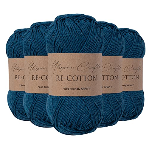 Utopia Crafts Re-Cotton Strickgarn, 5 x 100 g (Blauwal)
