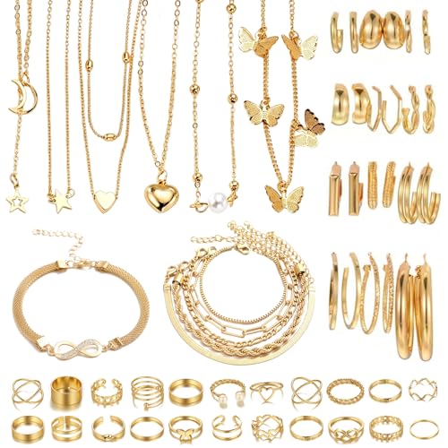 JSTHHTT Schmucksets für Damen, Schmuck Gold, Goldschmuck, Schmuckset gGold, Schmuck Set Damen, Modeschmuck Schmuckset, Modeschmuck Set gGold für Geschenke Geburtstags Valentinstag