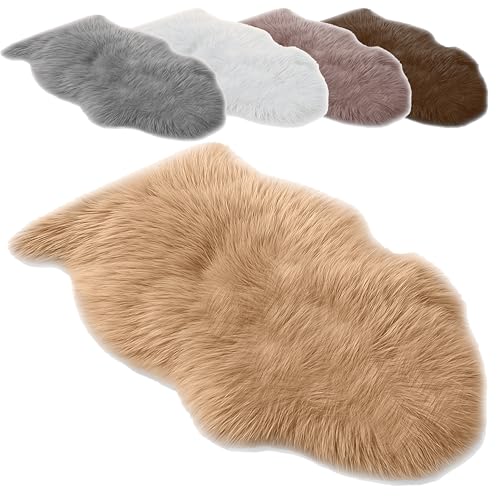 Schaffell Teppich Echtes Lammfell 100% Naturfell Weicher Sheepskin Teppich, Flauschiger Schafspelz als Bettvorleger, Sitzfell Deko Fell für Sofa & Wohnzimmer (Cappuccino, M: 90 bis 100cm)