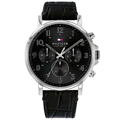 Tommy Hilfiger Multi Zifferblatt Quarz Uhr für Herren mit Schwarzes Lederarmband - 1710381