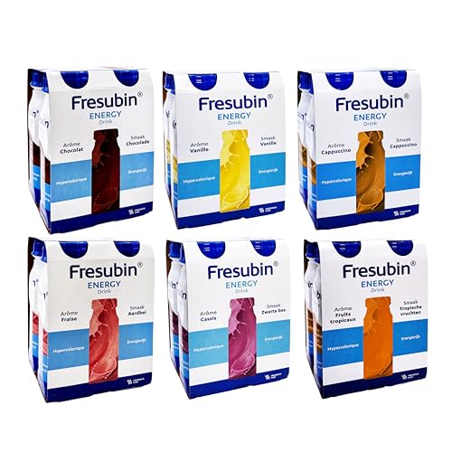 Fresubin Energy Drink - Mischkarton Hochkalorische Trinknahrung von Fresenius Kabi in 6 Geschmacksrichtungen, 300 kcal pro Flasche (200 ml (24er Pack), Mischkarton)