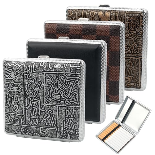 4 Stück Leder Zigarettenetui Metall, PU Cigarette Case mit Gummiband