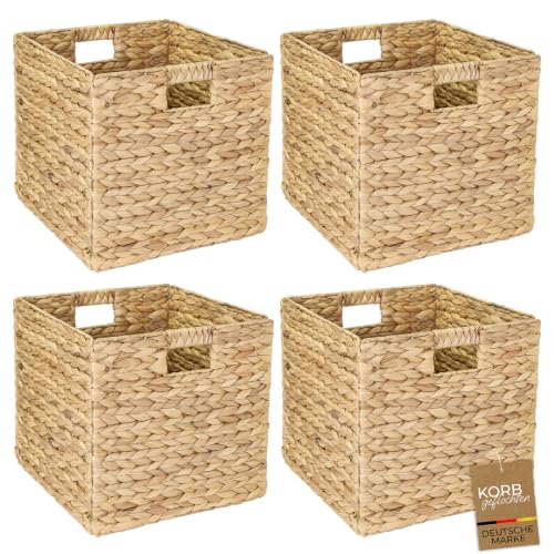 HMF Aufbewahrungskorb passend für KALLAX Regal, großer Korb geflochten aus Wasserhyazinthe mit Griffen, 4er Set, 32 x 34,5 x 32 cm, Naturfarben