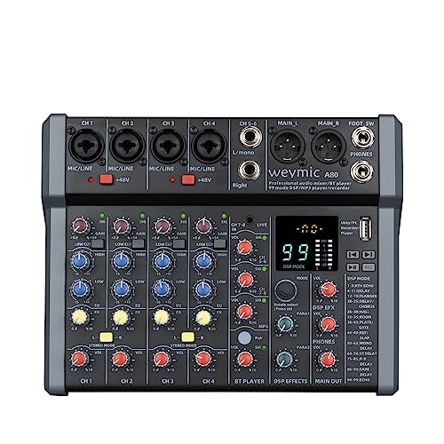Weymic A-Series Profi Mixer für DJ-Bühne und Karaoke mit 99 DSP-Effekten, USB-Laufwerk, XLR-Mikrofonanschluss und 48 V Leistung