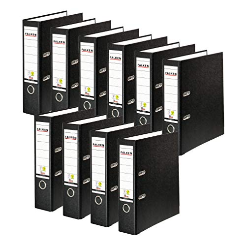 Original Falken 10er Pack PP-Color Kunststoff-Ordner. Made in Germany. 8 cm breit DIN A4 schwarz Vegan Ringordner Aktenordner Briefordner Büroordner Plastikordner Schlitzordner