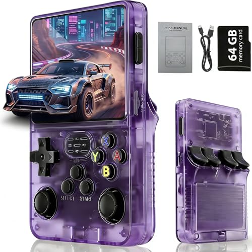 Retro Konsole Handheld Spielkonsole mit 20000+ Spielen, 3,5 Zoll IPS Bildschirm, Tragbare Retro Spielekonsole mit Linux System, R36S Portable Gaming Konsole für Zuhause und Reisen (Rauchlila)