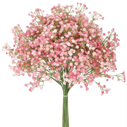 Kozdtiz Schleierkraut Künstlich Rosa, 12 Stück 42 cm Künstliche Schleierkränze, Schleierkraut Künstlich wie Echt, Deko Künstliche Blumen Kunstblumen für DIY Hochzeit Zuhause Tischdeko