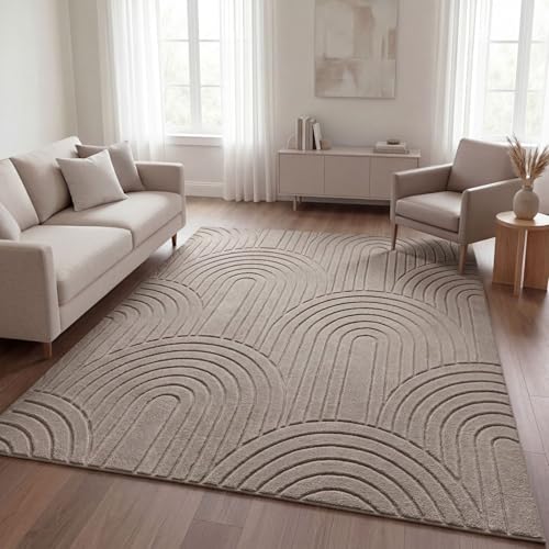 TT Home Wohnzimmer Teppich Schlafzimmer Hochflor Pflegeleicht Weich Waschbar Uni Modernes Design 3D-Optik, Farbe:Taupe 1, Größe:120x160 cm