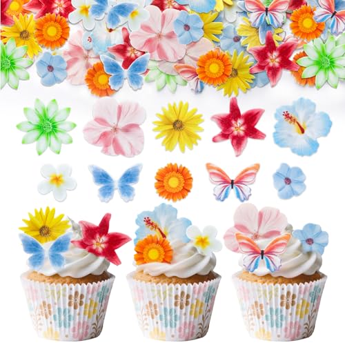 60 Stück Bunt Essbar Blumen Tortendeko