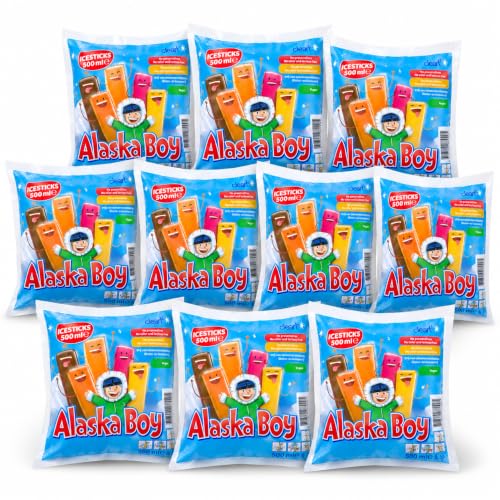 Alaska Boy Schleck-Drinks 100 Eissticks – Wassereis zum Einfrieren – 5 verschiedene Sorten – Eis zum Selber Einfrieren – Party Eis für Kinder & Sommer & HLKauf-Block