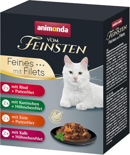 animonda vom Feinsten Katzennassfutter Selection mit Filets, 8 Portionsbeutel (8 x 85 g), getreidefreies Katzenfutter nass ohne Zucker, mit fleischigen Zutaten, Sortenmix