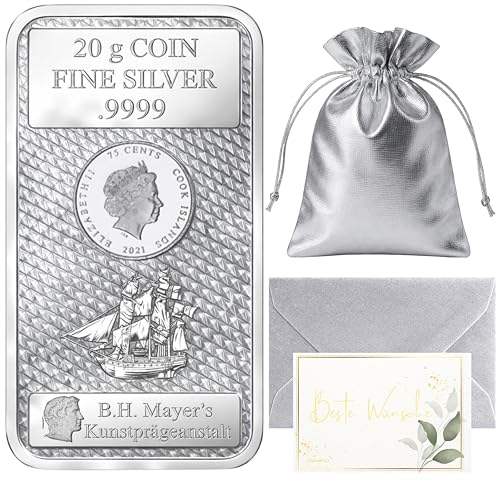 Goldschulz Cook Islands Silber Münzbarren Silberbarren 999,9 Feinsilber - Geschenkset + Echtheitszertifikat (20g Silber)