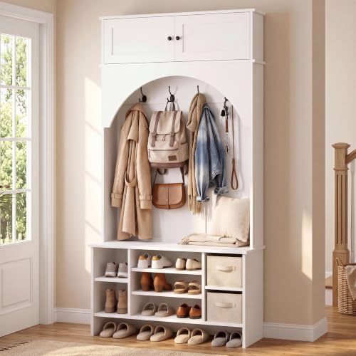 IRONCK Garderobenständer, Garderobe mit Sitzbank und Schuhregal, Weiß
