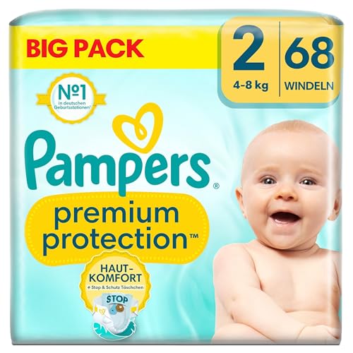 Pampers Premium Protection BIG PACK, New Baby, Windeln Größe 2 (4kg-8kg), 68 Stück